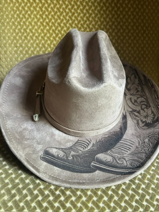 Custom Laser Burned Wide Brim Cowboy Boot Sunflower Western Inspired Hat NEW main image 5